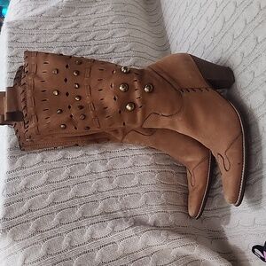 Studded Tan Knee-High Boots.No Size Tag See Pic For Measurment